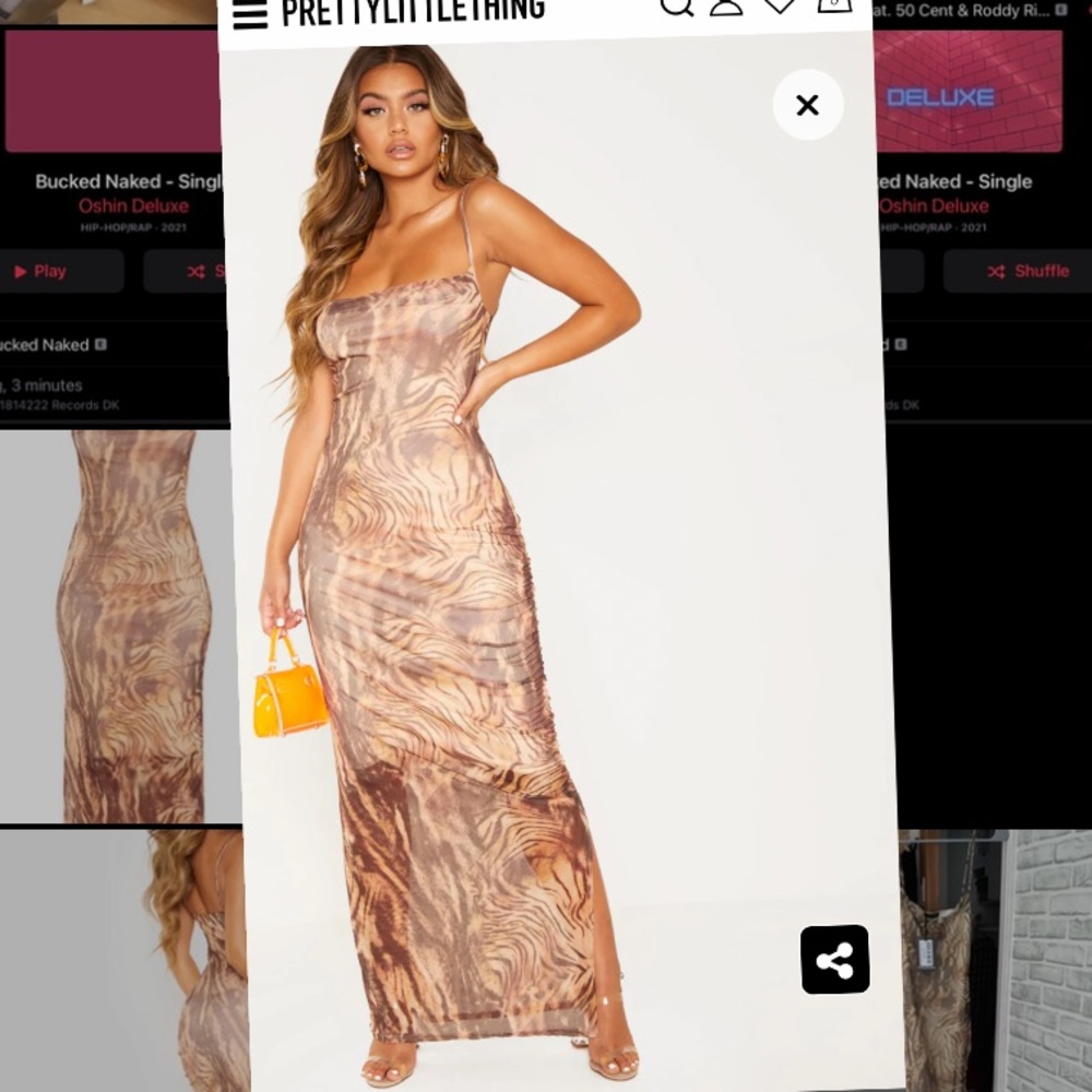 Brand new brown mesh ruched maxi dress